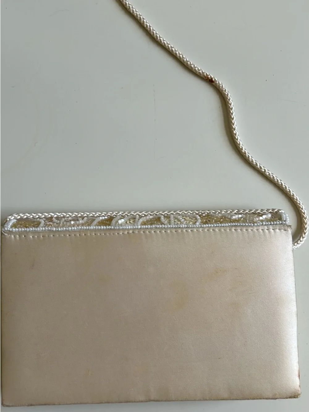 Vintage Beaded Sequin Floral Crossbody Bag in Ivory
